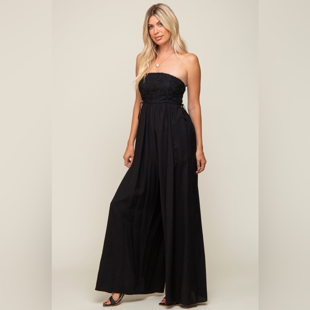 Pinkblush crochet lace wide leg strapless jumpsuit nwot - Picture 2 of 4